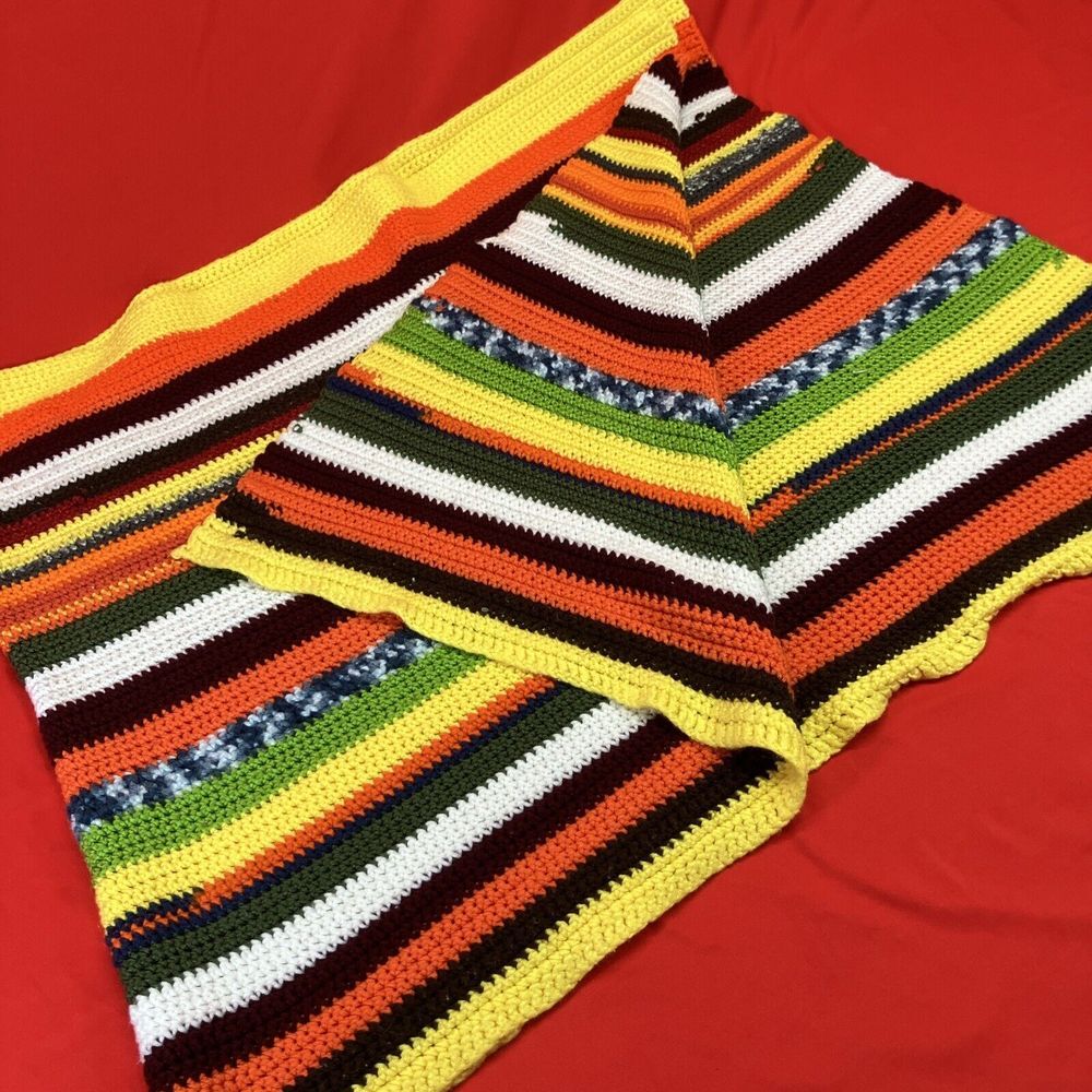 Vintage Granny Crochet Table Runner / Sofa Throw Handmade Multicolor 65x25